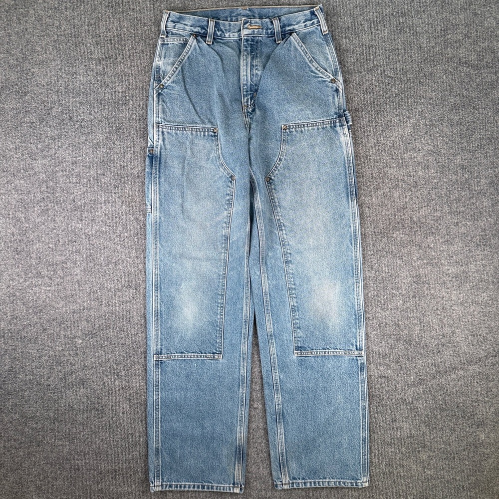 VTG Carhartt Double Knee Carpenter Jeans Mens 30x34 Blue Denim Work B73 DST READ